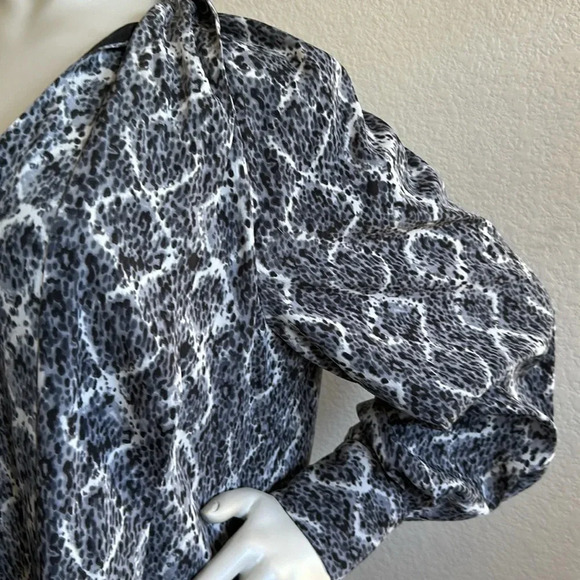 Adriana Papell Gray & white Tie-Front Lined Longsleeve Sheath Dress - Picture 6 of 10